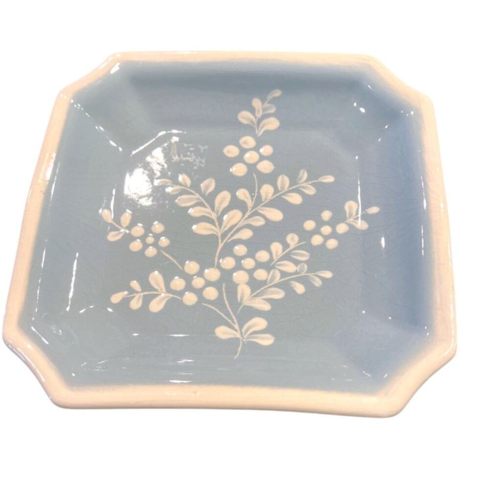 Vee Jackson MCM 60's artist Cameoware octagonal plate dish Dainty Flower Blue 8"